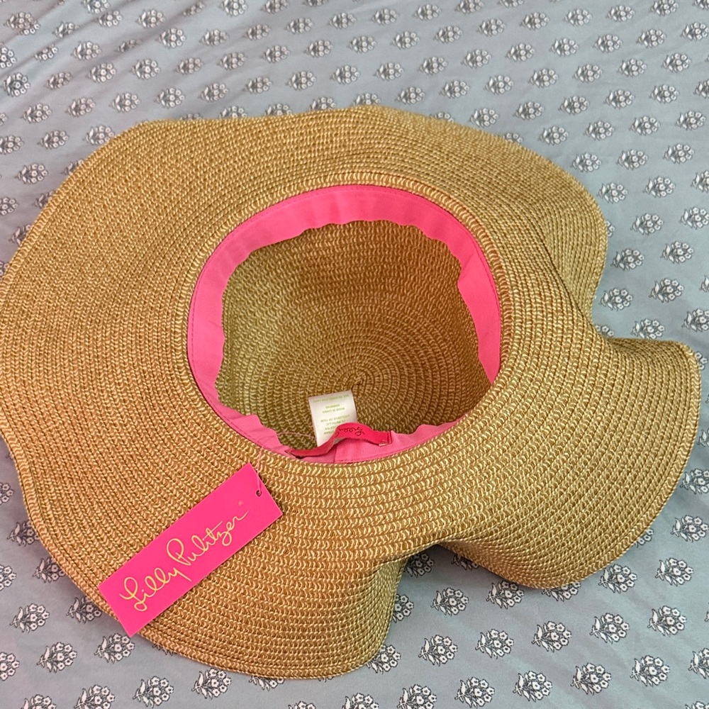 NWT Lilly Pulitzer Woven Paper Wide-Brim Sun Hat with Floral Band - Natural - Picture 6 of 10